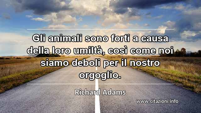 “Gli animali sono forti a causa della loro umiltà, così come noi siamo deboli per il nostro orgoglio.”