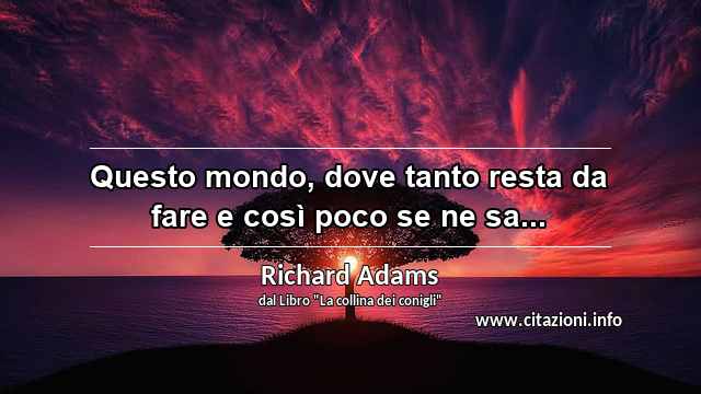 “Questo mondo, dove tanto resta da fare e così poco se ne sa...”