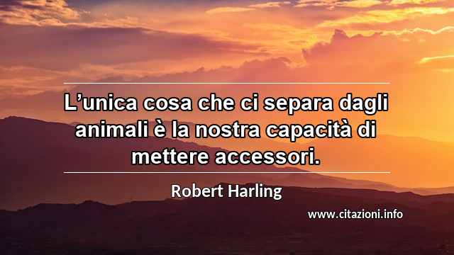 “L’unica cosa che ci separa dagli animali è la nostra capacità di mettere accessori.”