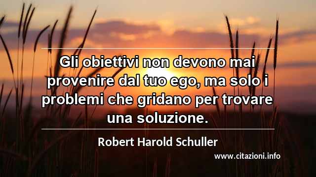 “Gli obiettivi non devono mai provenire dal tuo ego, ma solo i problemi che gridano per trovare una soluzione.”