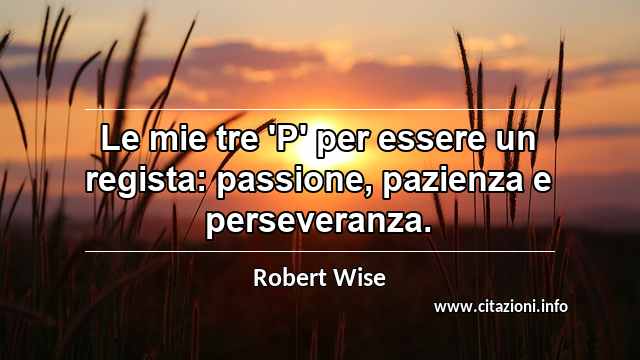 “Le mie tre 'P' per essere un regista: passione, pazienza e perseveranza.”