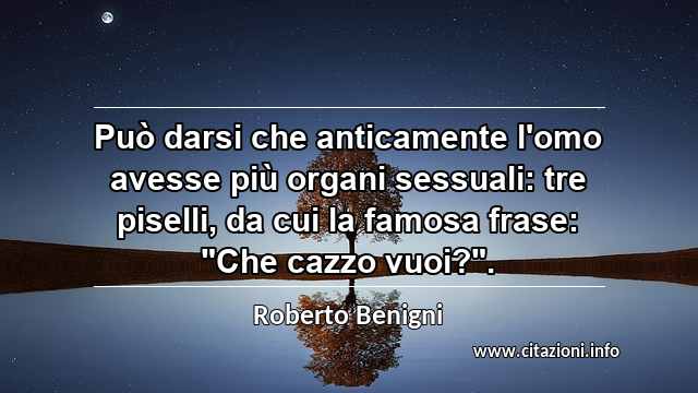 Può darsi che anticamente l'omo avesse più organi sessuali: tre piselli, da cui la famosa frase: "Che cazzo vuoi?".