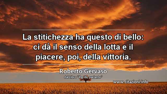 “La stitichezza ha questo di bello: ci dà il senso della lotta e il piacere, poi, della vittoria.”