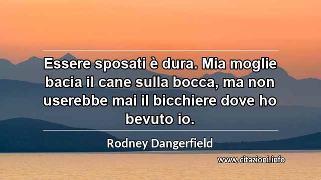 “Essere sposati è dura. Mia moglie bacia il cane sulla bocca, ma non userebbe mai il bicchiere dove ho bevuto io.”