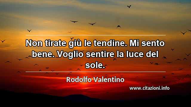 “Non tirate giù le tendine. Mi sento bene. Voglio sentire la luce del sole.”