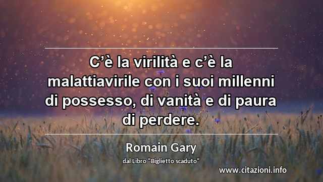 “C’è la virilità e c’è la malattiavirile con i suoi millenni di possesso, di vanità e di paura di perdere.”