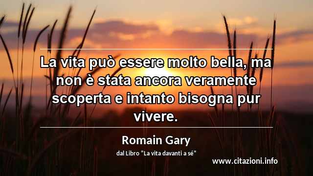 “La vita può essere molto bella, ma non è stata ancora veramente scoperta e intanto bisogna pur vivere.”