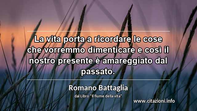 “La vita porta a ricordare le cose che vorremmo dimenticare e così il nostro presente è amareggiato dal passato.”