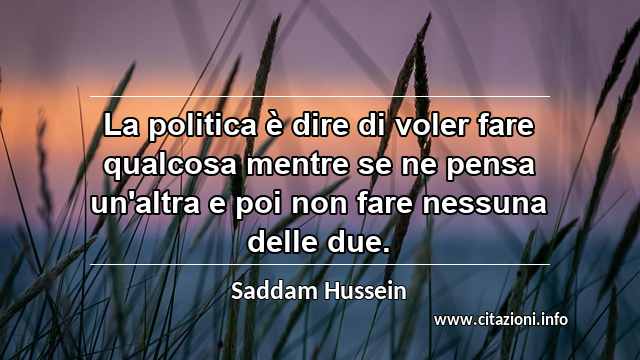 “La politica è dire di voler fare qualcosa mentre se ne pensa un'altra e poi non fare nessuna delle due.”