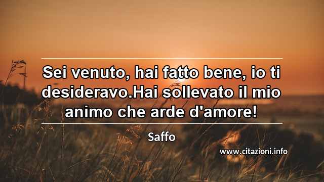 “Sei venuto, hai fatto bene, io ti desideravo.Hai sollevato il mio animo che arde d'amore!”