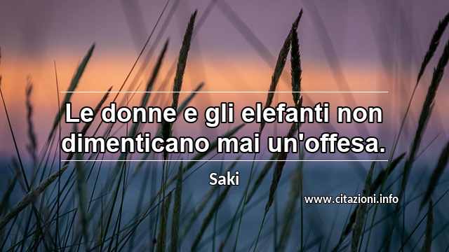 “Le donne e gli elefanti non dimenticano mai un'offesa.”