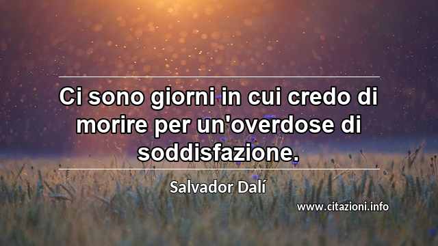 “Ci sono giorni in cui credo di morire per un'overdose di soddisfazione.”