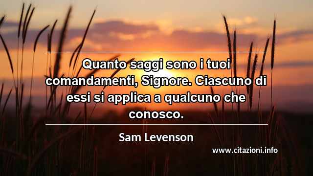 “Quanto saggi sono i tuoi comandamenti, Signore. Ciascuno di essi si applica a qualcuno che conosco.”