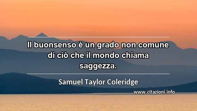 “Il buonsenso è un grado non comune di ciò che il mondo chiama saggezza.”