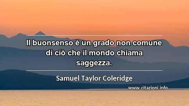 “Il buonsenso è un grado non comune di ciò che il mondo chiama saggezza.”