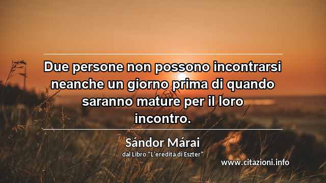 “Due persone non possono incontrarsi neanche un giorno prima di quando saranno mature per il loro incontro.”