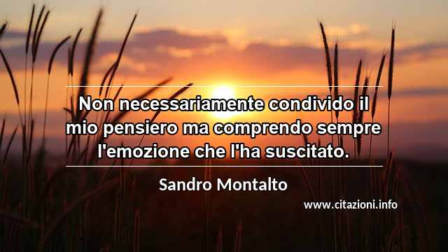 “Non necessariamente condivido il mio pensiero ma comprendo sempre l'emozione che l'ha suscitato.”