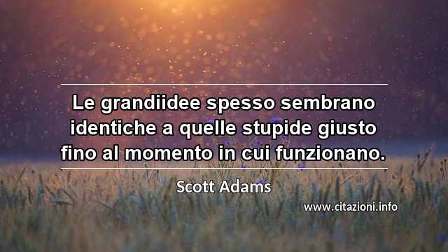 “Le grandiidee spesso sembrano identiche a quelle stupide giusto fino al momento in cui funzionano.”