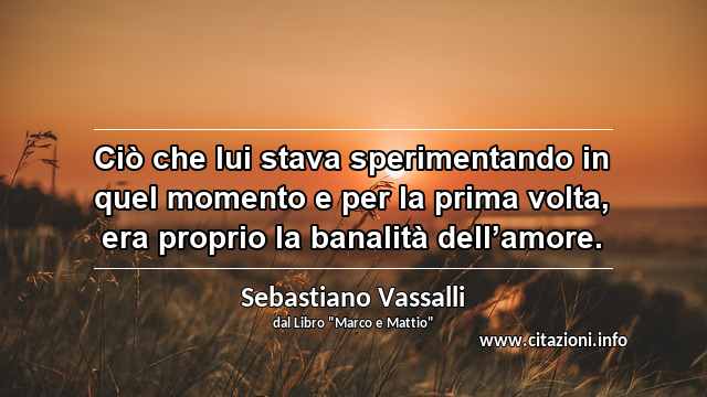 “Ciò che lui stava sperimentando in quel momento e per la prima volta, era proprio la banalità dell’amore.”