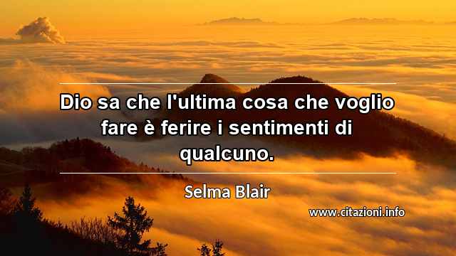 “Dio sa che l'ultima cosa che voglio fare è ferire i sentimenti di qualcuno.”