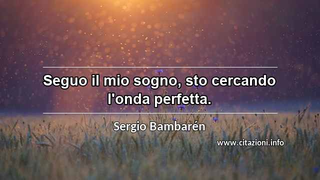 “Seguo il mio sogno, sto cercando l'onda perfetta.”