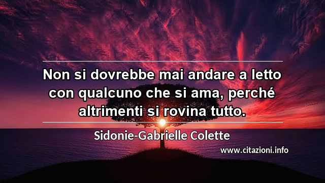 “Non si dovrebbe mai andare a letto con qualcuno che si ama, perché altrimenti si rovina tutto.”