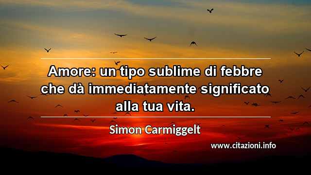 “Amore: un tipo sublime di febbre che dà immediatamente significato alla tua vita.”