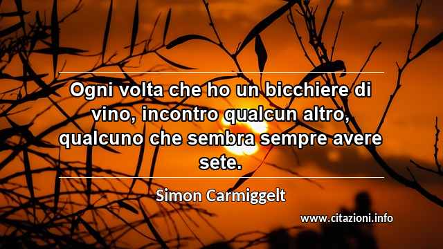 “Ogni volta che ho un bicchiere di vino, incontro qualcun altro, qualcuno che sembra sempre avere sete.”