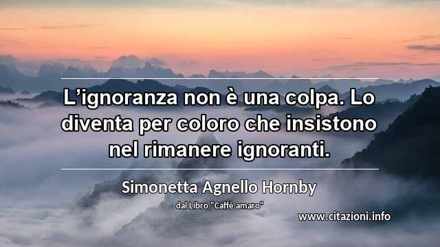 “L’ignoranza non è una colpa. Lo diventa per coloro che insistono nel rimanere ignoranti.”