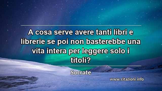 “A cosa serve avere tanti libri e librerie se poi non basterebbe una vita intera per leggere solo i titoli?”