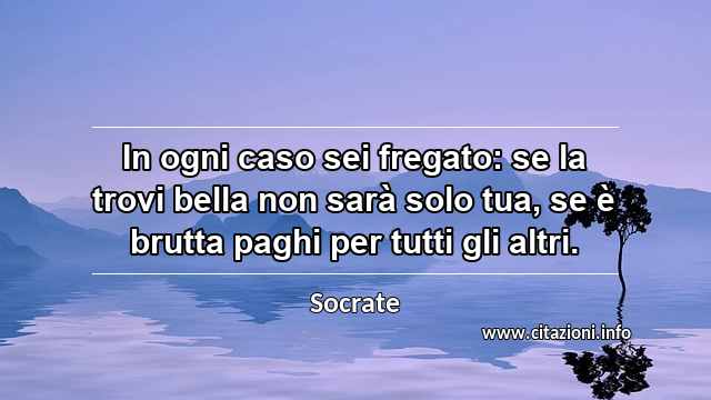 “In ogni caso sei fregato: se la trovi bella non sarà solo tua, se è brutta paghi per tutti gli altri.”