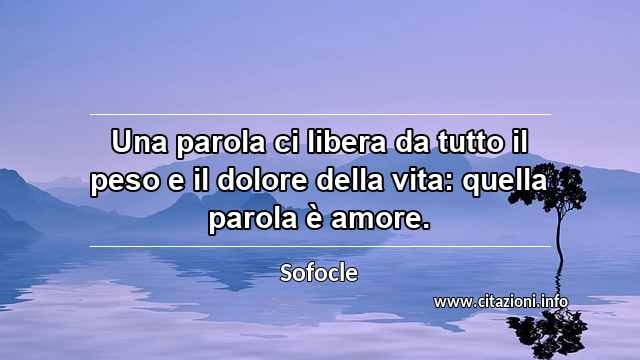 “Una parola ci libera da tutto il peso e il dolore della vita: quella parola è amore.”