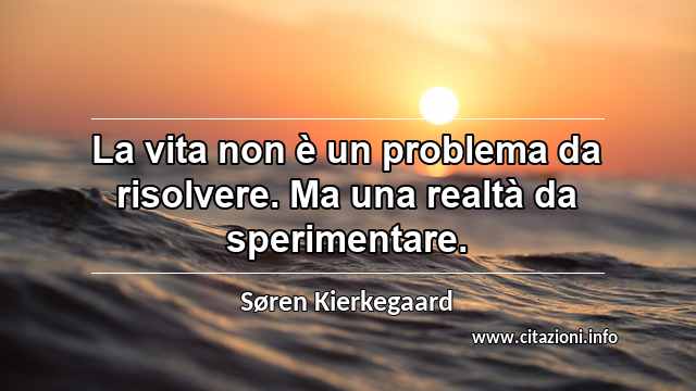 “La vita non è un problema da risolvere. Ma una realtà da sperimentare.”