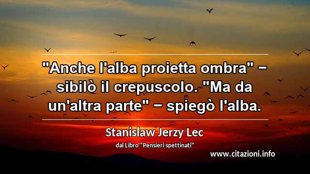 "Anche l'alba proietta ombra" − sibilò il crepuscolo. "Ma da un'altra parte" − spiegò l'alba.