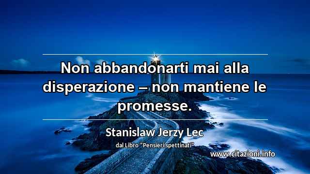 “Non abbandonarti mai alla disperazione – non mantiene le promesse.”