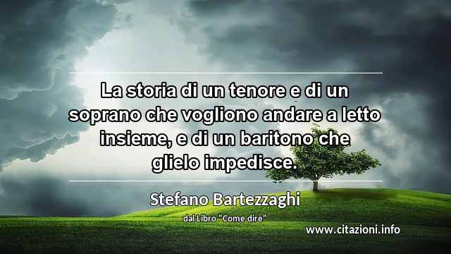 “La storia di un tenore e di un soprano che vogliono andare a letto insieme, e di un baritono che glielo impedisce.”