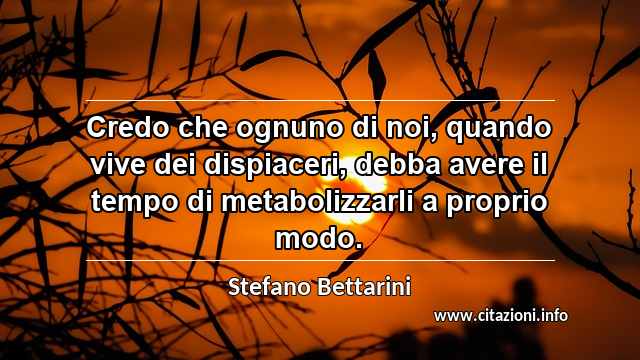 “Credo che ognuno di noi, quando vive dei dispiaceri, debba avere il tempo di metabolizzarli a proprio modo.”