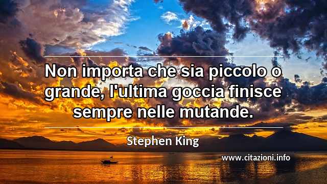 “Non importa che sia piccolo o grande, l'ultima goccia finisce sempre nelle mutande.”