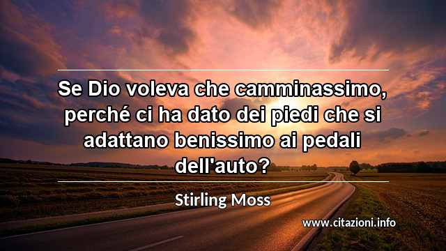 “Se Dio voleva che camminassimo, perché ci ha dato dei piedi che si adattano benissimo ai pedali dell'auto?”