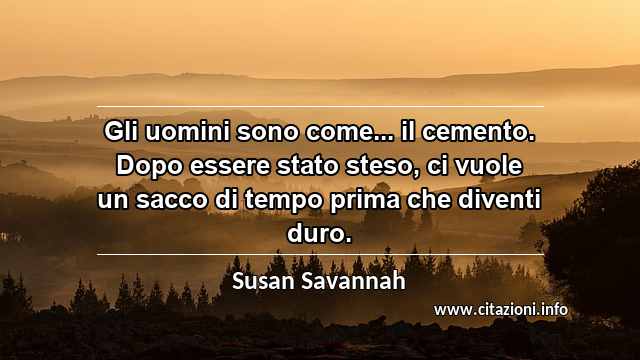 “Gli uomini sono come... il cemento. Dopo essere stato steso, ci vuole un sacco di tempo prima che diventi duro.”