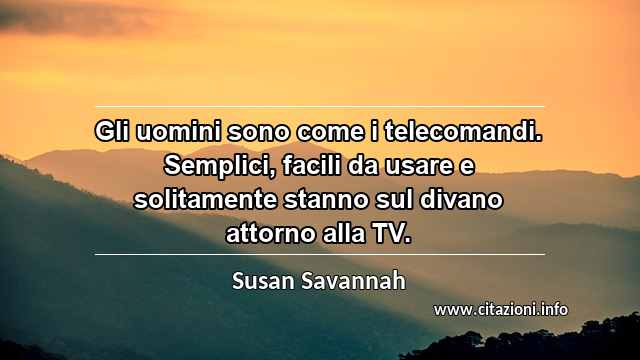 “Gli uomini sono come i telecomandi. Semplici, facili da usare e solitamente stanno sul divano attorno alla TV.”