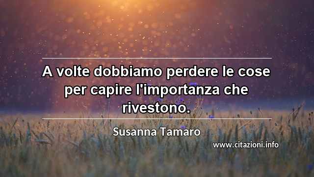 “A volte dobbiamo perdere le cose per capire l'importanza che rivestono.”