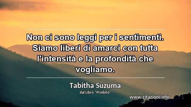 “Non ci sono leggi per i sentimenti. Siamo liberi di amarci con tutta l'intensità e la profondità che vogliamo.”