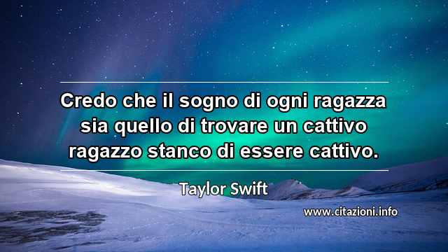“Credo che il sogno di ogni ragazza sia quello di trovare un cattivo ragazzo stanco di essere cattivo.”