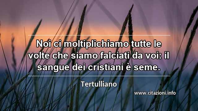 “Noi ci moltiplichiamo tutte le volte che siamo falciati da voi: il sangue dei cristiani è seme.”