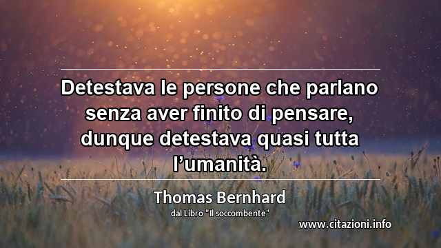 “Detestava le persone che parlano senza aver finito di pensare, dunque detestava quasi tutta l’umanità.”