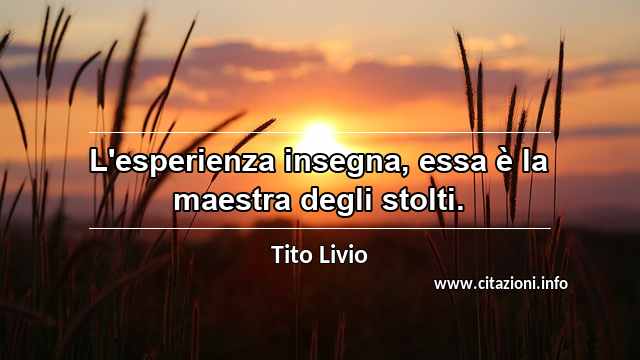 “L'esperienza insegna, essa è la maestra degli stolti.”