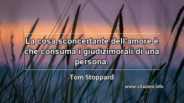 “La cosa sconcertante dell'amore è che consuma i giudizimorali di una persona.”