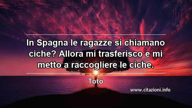 “In Spagna le ragazze si chiamano ciche? Allora mi trasferisco e mi metto a raccogliere le ciche.”