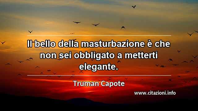 “Il bello della masturbazione è che non sei obbligato a metterti elegante.”
